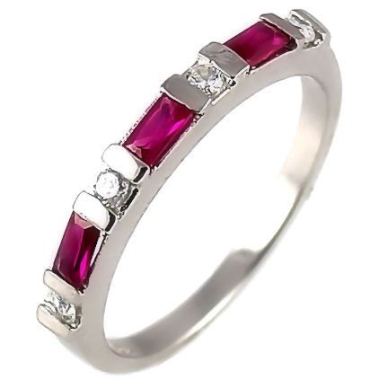 Ruby & Russian CZ Stackable Band Ring 925 Silver s 6  