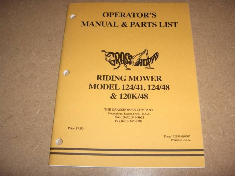 Grasshopper 124 41 124 48 ZTR owners & parts manuals  