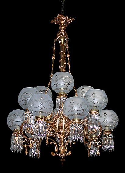 American 18 Arm Rococo Gasolier w/Winged Griffins  