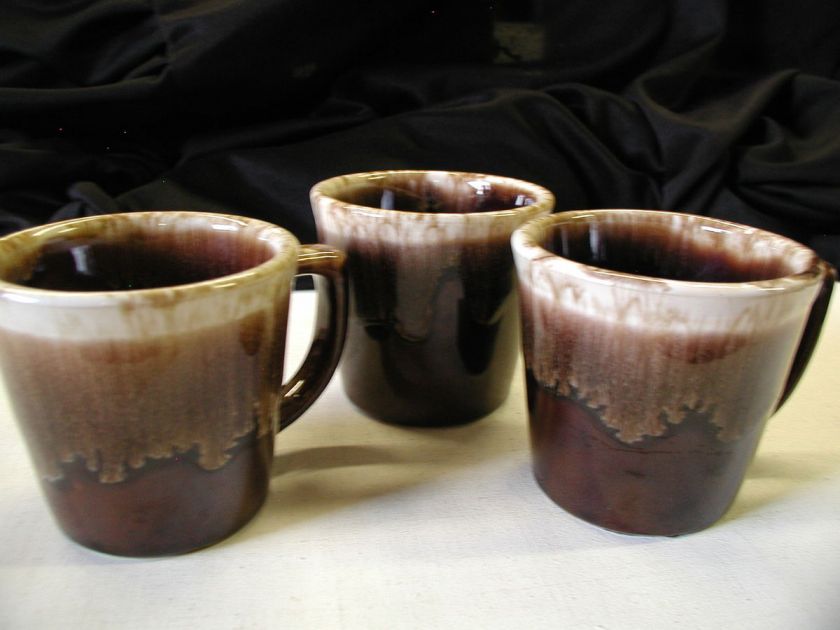 Set of 3 Vintage IK Brown Drip Coffee Cups Mugs No Chips or Cracks 