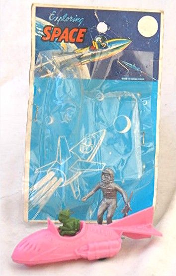 Vintage Exploring Space Pink Rocket & Space Men with Package  