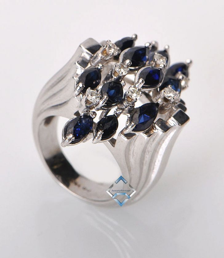 18K White Gold Diamond Sapphire Cocktail Ring  