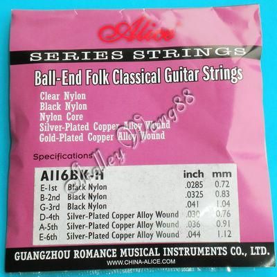 Ball End Folk Classical Guitar Strings Set Black Nylon  