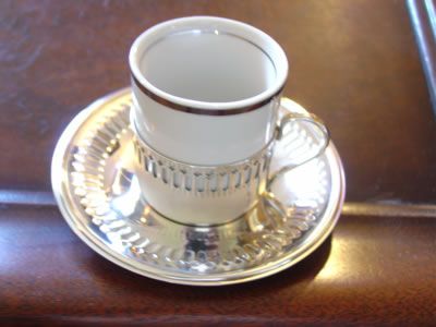 Pc Silver Demitasse Bellini Brazil Porcelain liners  