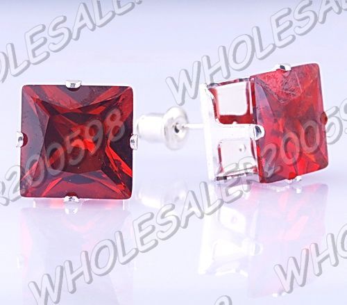 18Pairs 6Color Square 12MM Silver CZ Earring Studs FREE  