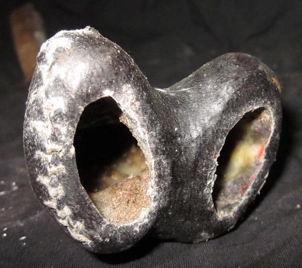 Old Tibet Leather Armor Bone Horn Trumpet With Bronze Box  