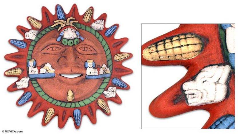 MAYAN SUN Mexican Ceramic Clay Wall Art Fair Trade New  