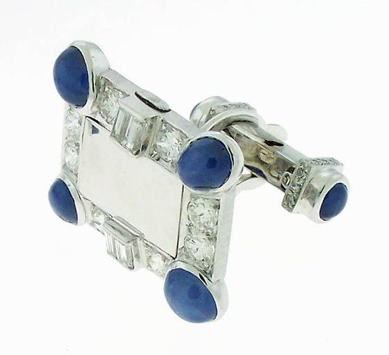 LUCIEN PICCARD PLATINUM STAR SAPPHIRE DIAMOND CUFFLINKS  