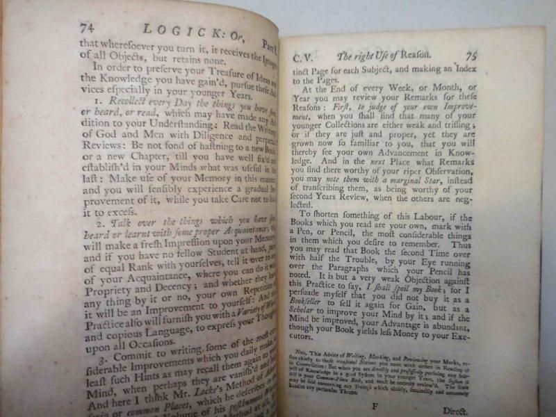 1733 antique ISAAC WATTS LOGICK REASON TRUTH bible  