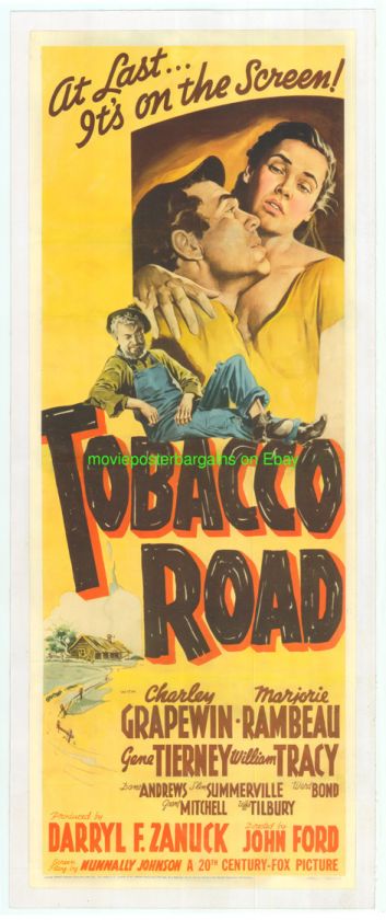 TOBACCO ROAD MOVIE POSTER 1941 INSERT SIZE LB VF CHARLEY GRAPEWIN GENE 