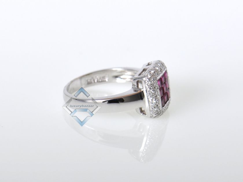 LeVian 18K White Gold Micro Pave Diamond and Ruby Ring  