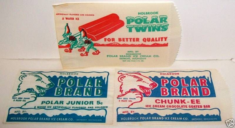 1940s POLAR BEAR BRAND HOLBROOK ICE CREAM MICH. BAG LOT  