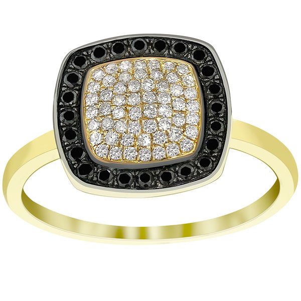   Black & White Diamond Micro Pave Cocktail Ring 14K Yellow Gold  