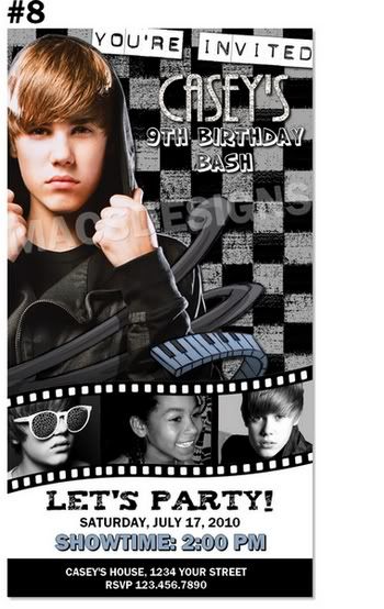 Justin Bieber Custom Birthday Party Invitations Favors  