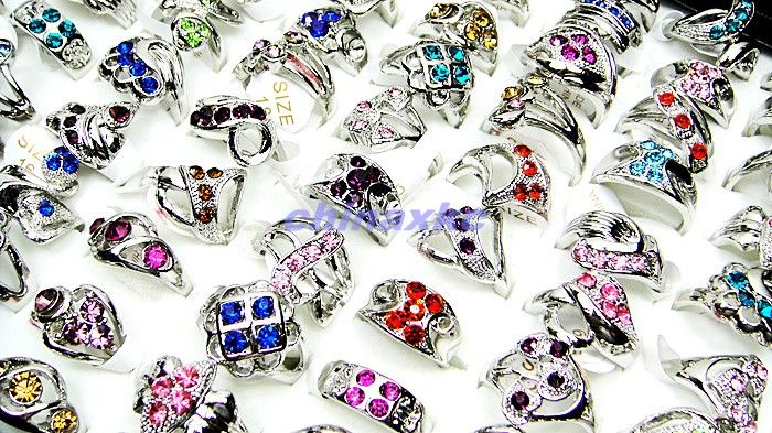 Wholesale jewelry lots of 50pcs Multicolor Rhinestone Silver P fashion 