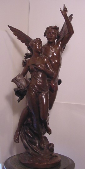 Superb Antique Bronze Sculpture Large Angel & Lady  