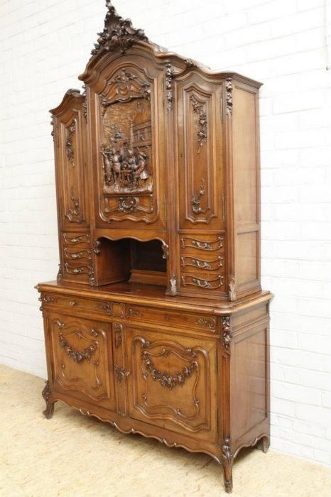 French Cabinet Wonderful Carved Art Wild Boar Harvest  