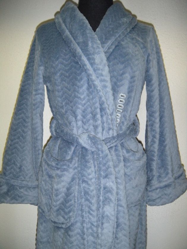   CAROLE HOCHMAN Womens Sz XS Wavy Plush Fleece Wrap Robe BLUE  
