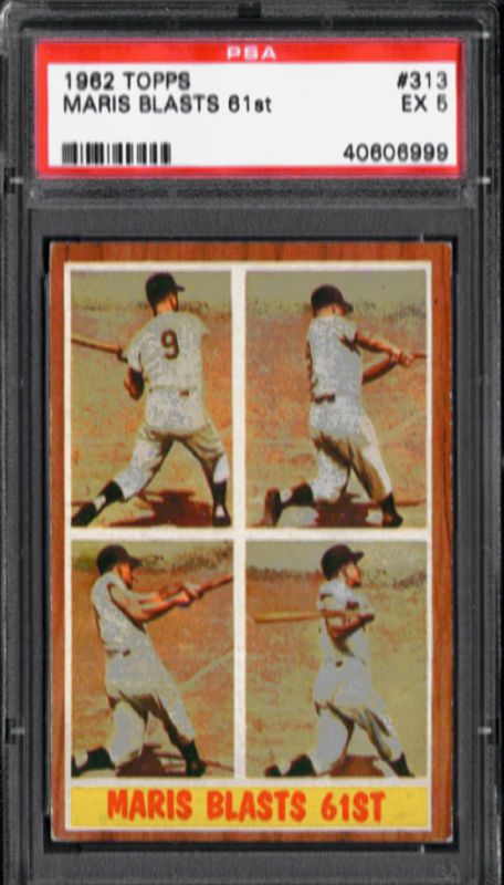 1962 Topps Baseball ROGER MARIS BLASTS 61#313 PSA 5(Ex)  