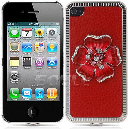 Ecell Designer Range   3D Flower Crystal Bling Back Case for iPhone 4 