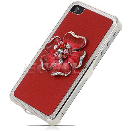 RED 3D FLOWER CRYSTAL BLING BACK CASE FOR IPHONE 4 4G  