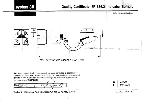 System 3R Macro 52 Indicator Spindle Model 3R 656.2  