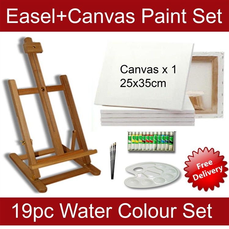 Artists Jumbo Set Canvas Easel Oil Watercolour Paints  