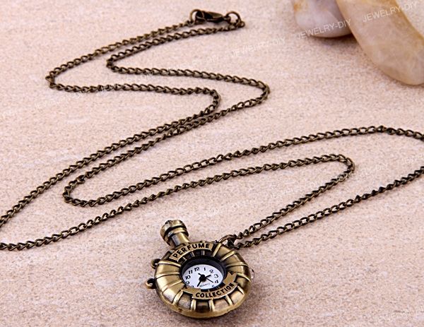   Metal Perfume Necklace Pendant Pocket Quartz Watch 1.6x1.3  