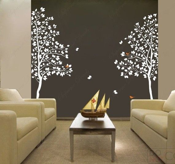 White Twin Tree(83inch tall)   Vinyl Wall art decals graphic for home 