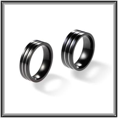     Matching Black Titanium Wedding Bands 2 Polished Grooves  