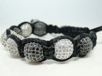 UNISEX BLACK AND WHITE LAB DIAMOND SHAMBALLA BRACELET  