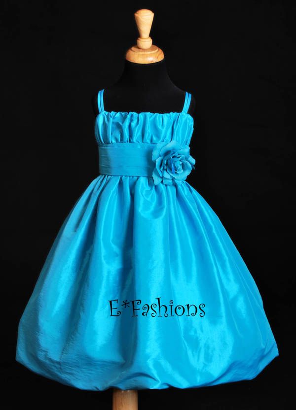 TURQUOISE BLUE BUBBLE FLOWER GIRL DRESS 2 2T 4 5 6 8 10  