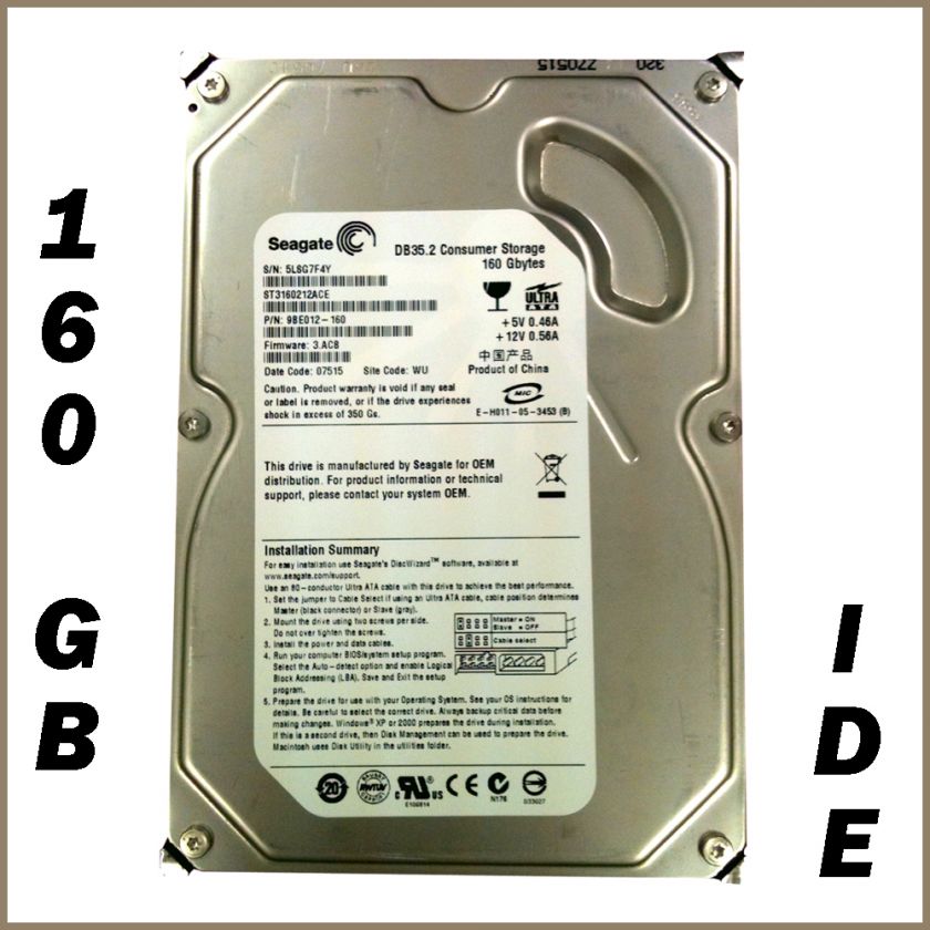 Seagate 160 GB ST3160212ACE IDE Desktop Computer Internal Hard Drive 