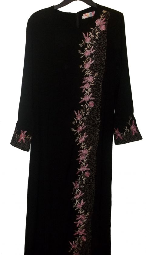 Muslim Black fancy Abaya/Jilbab/Crepe size 8 petite fits up to 5 5 