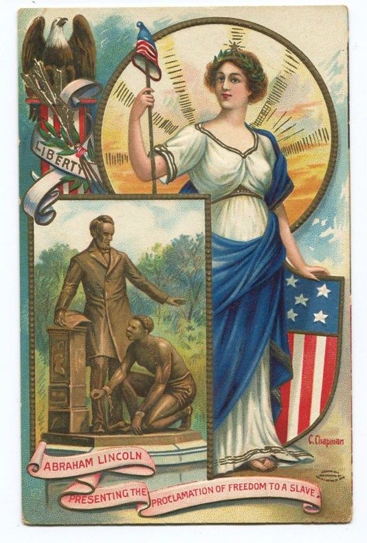   PATRIOTIC POSTCARD LADY LIBERTY ABRAHAM LINCOLN EMANCIPATION 10511S