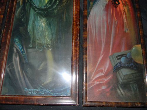 ANTIQUE 20s YARD LONG PRINT COURTING COUPLE W FRAME  