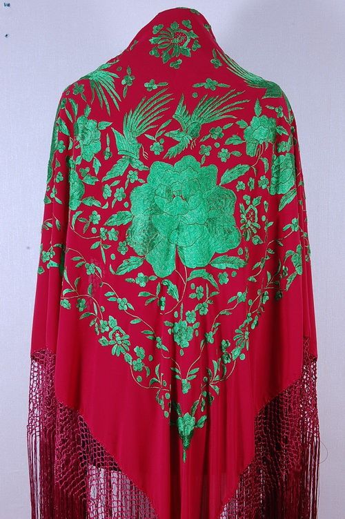 Burgundy /Green True Flamenco Piano Shawl Manton  