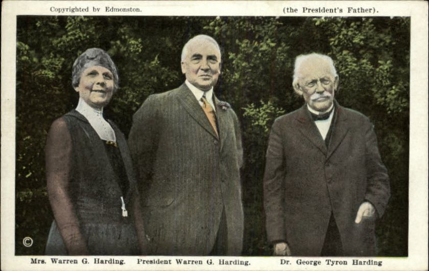 President Warren G Harding w Wife & Father c1910 Postcard  