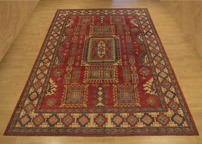   Natural Vegetable Dye Hand Spun Wool Afghan Kazak Area Rug # 2423