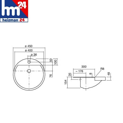 Alape Waschtisch Halbeinbaubecken HB.S450H mit weiss