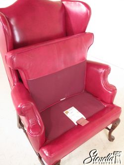 16376 LEATHERCRAFT Red Leather Queen Anne Wing Chair  