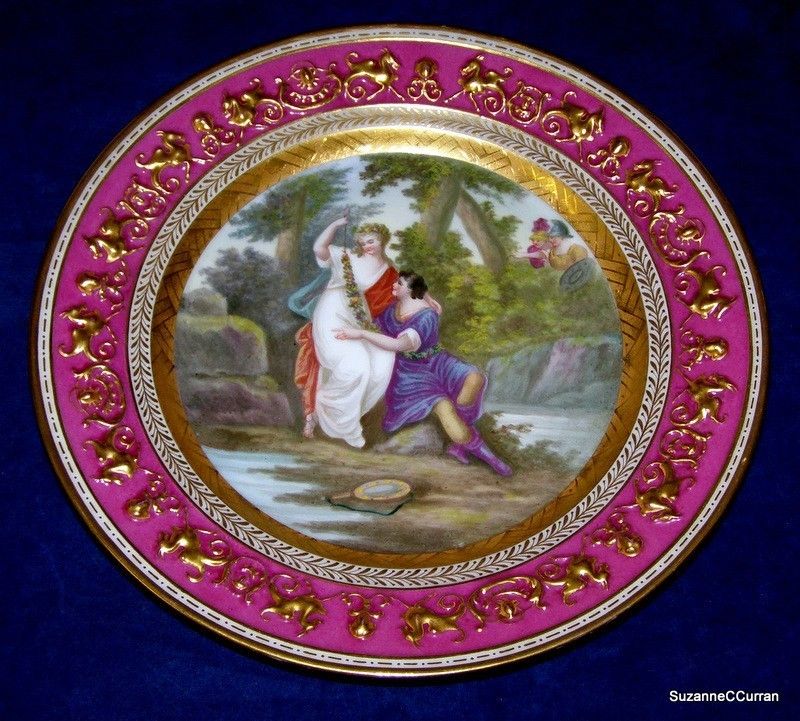 Antique Royal Vienna HP Cabinet Plate Classical Scene Unusual Raised 