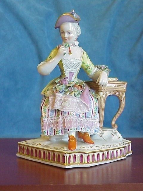 Antique Royal Vienna Dresden Smell Senses Lady FLOWERS PERFUME Bottle 