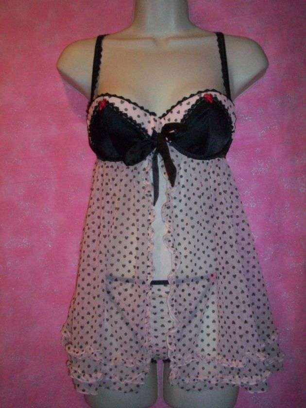 Victoria Secret Push Up Fly Away Babydoll Thong Set 34C  