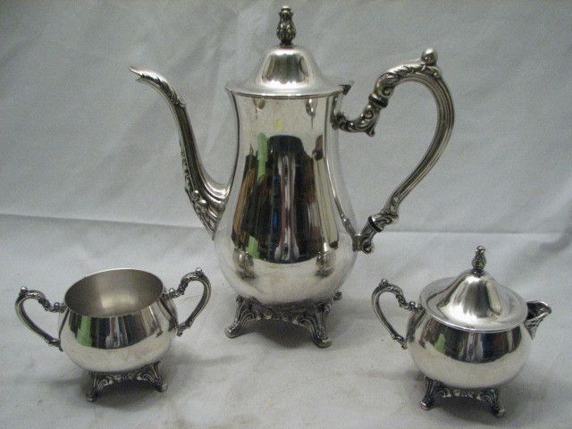   SILVERSMITH’S TEA POT CREAMER SUGAR TEA SET ORNATE VICTORIAN  