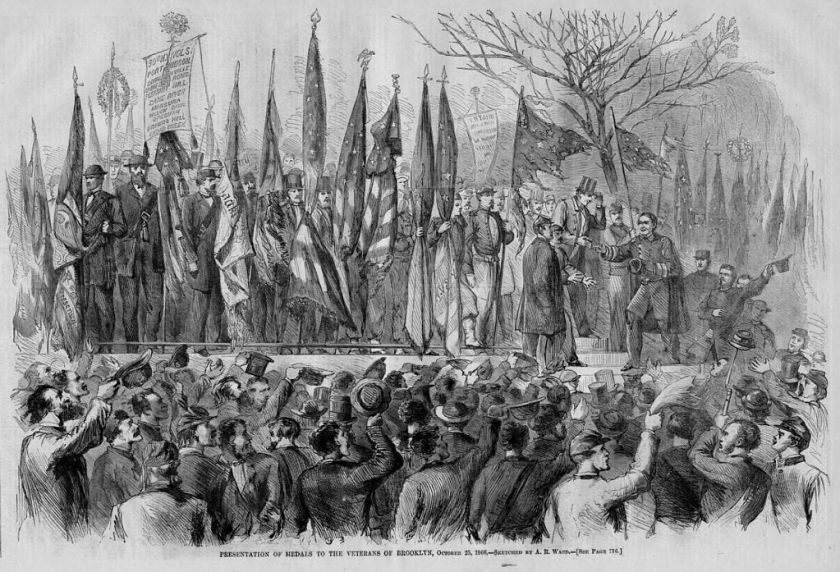 CIVIL WAR BROOKLYN VETERANS PRESENTATION OF MEDALS FLAG  