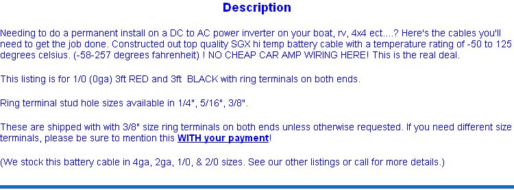 GA 0 GAUGE POWER INVERTER CABLES 2000 WATT VECTOR  