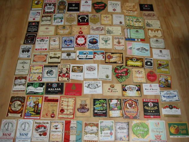 100 Assorted 1930s 50s European WINE & LIQUOR LABELS  