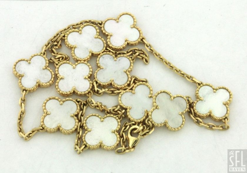 VAN CLEEF & ARPELS ALHAMBRA 18K GOLD MOP 4 LEAF CLOVER CHAIN NECKLACE 