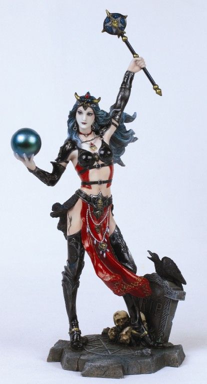 FANTASY VAMPIRESS FEMALE NECROMANCER SKULL STATUE SEXY  